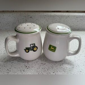 Gibson John Deere Tractor Ceramic Salt & Pepper Mug Shakers 4.5”